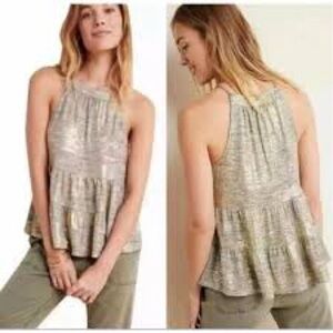 NWT L Anthropologie Sundays in Brooklyn Women's Sleeveless Ruffle Top Gold